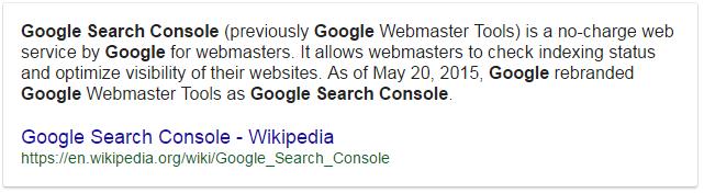 Googles definition of search console