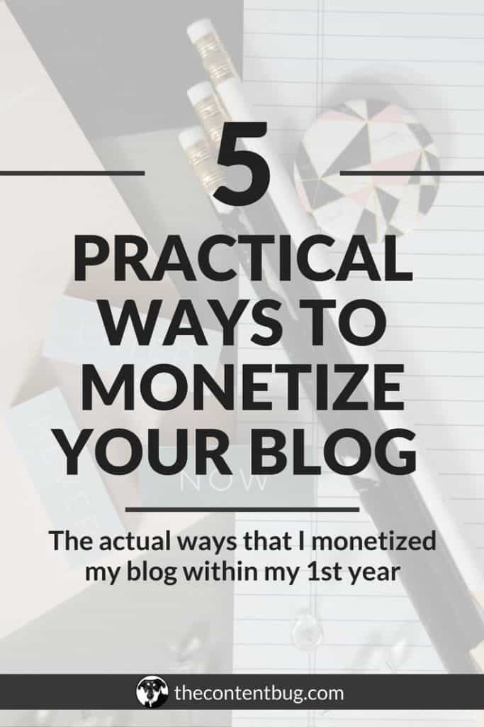 Are you wondering how to make money as a blogger? As a beginner blogger, and even as a seasoned blogger, making money can seem challenging. And you read blog post after blog post talking about how bloggers make passive income with affiliate marketing and ad networks. Well, today I'm here to drop some knowledge on ya and share 5 practical ways to monetize your blog. And I say that these are practical because these are the 5 ways that I was able to monetize my blog within 1 year! For more tips on how to start a money making blog, visit thecontentbug.com. #blogformoney #bloggingbasics #monetizeyourblog
